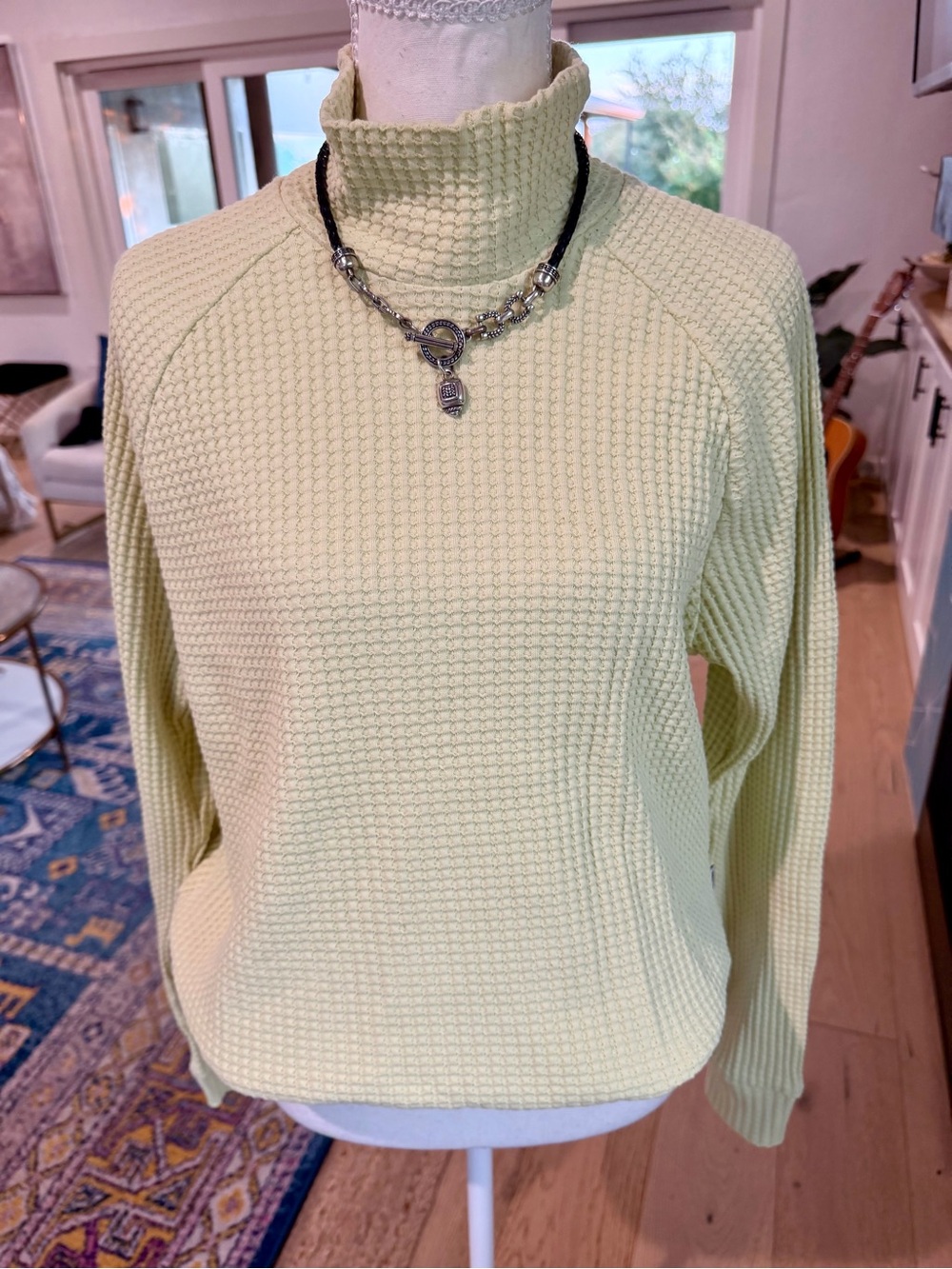 North Face Light Green Waffle-Knit Long Sleeve Sweater Top Size Small